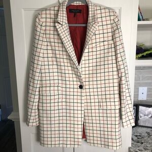 Rag & Bone Women's Wool Cream and Red Check Blazer